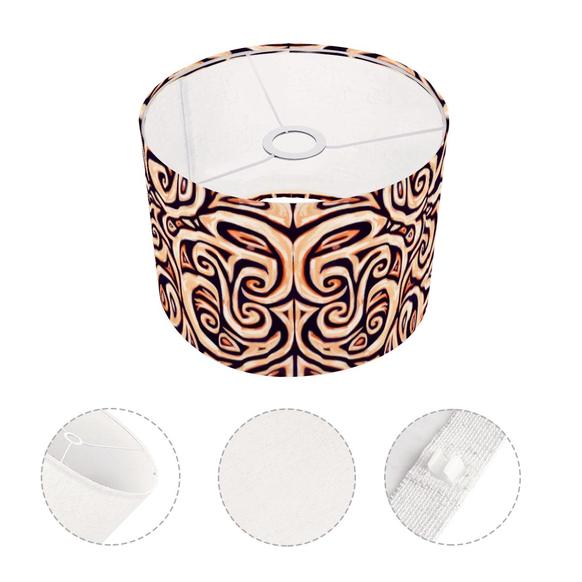 Pacific Tribal Lamp Shade with Ring, 9" Height x 11" Diameter Linen Drum Lampshade
