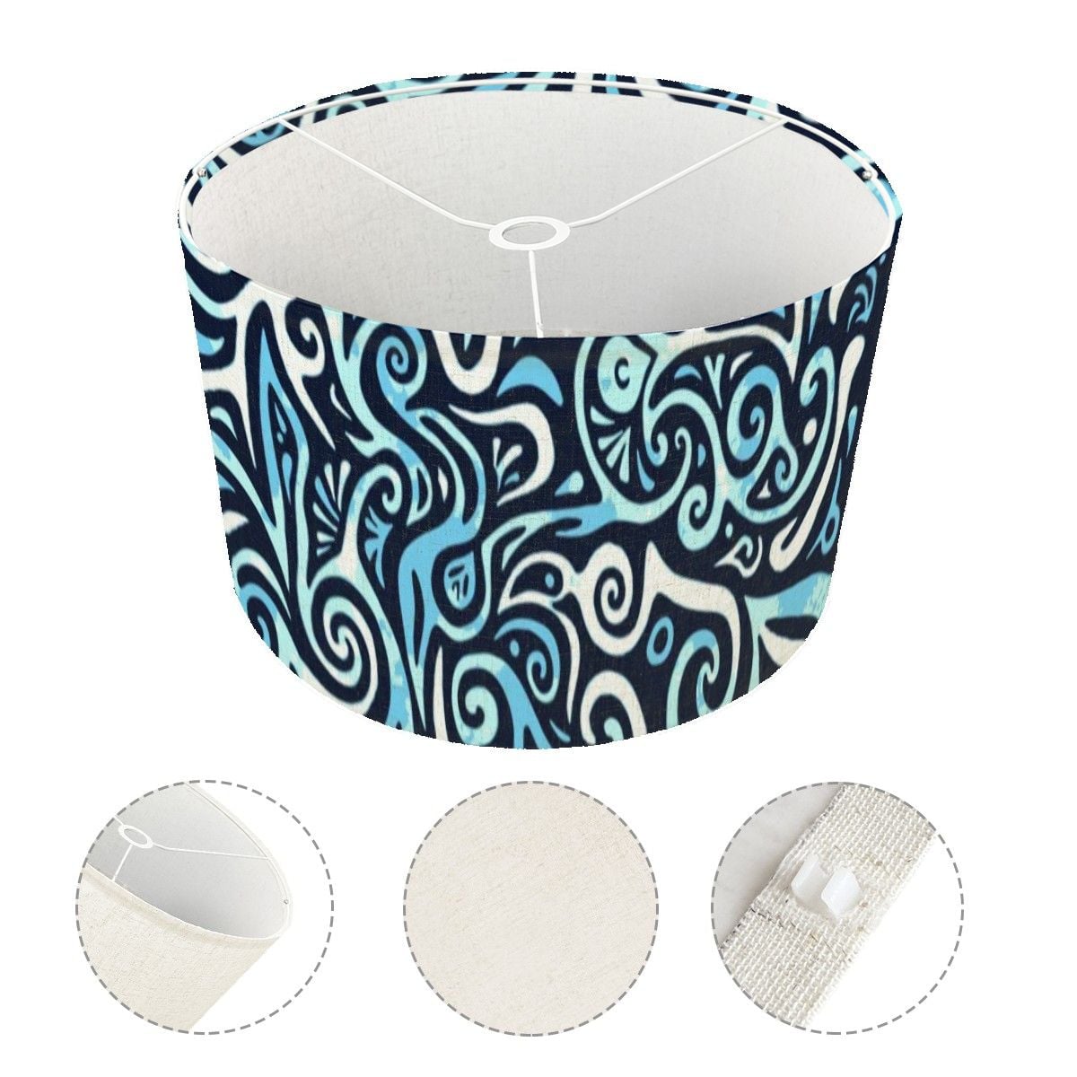 Pacific Tribal Lamp Shade With Ring, 10.2" Height x 17.5" Diameter Linen Drum Lampshade