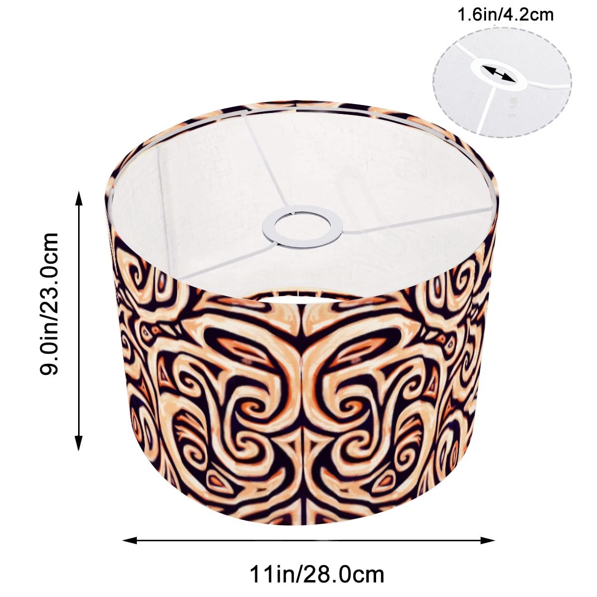 Pacific Tribal Lamp Shade with Ring, 9" Height x 11" Diameter Linen Drum Lampshade