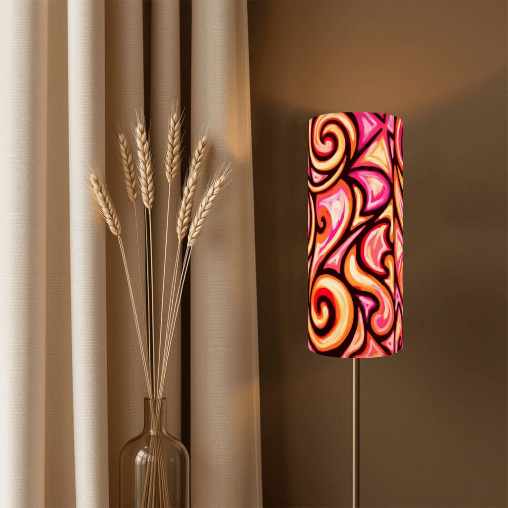 Pacific Tribal Cylindrical Lamp Shade with Ring, 13.8" Height x 5.5" Diameter Linen Lampshade for Standing Lamps