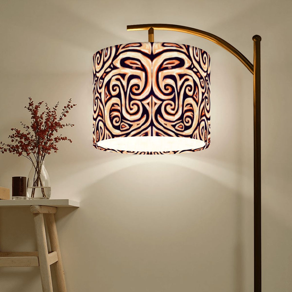 Pacific Tribal Lamp Shade with Ring, 9" Height x 11" Diameter Linen Drum Lampshade