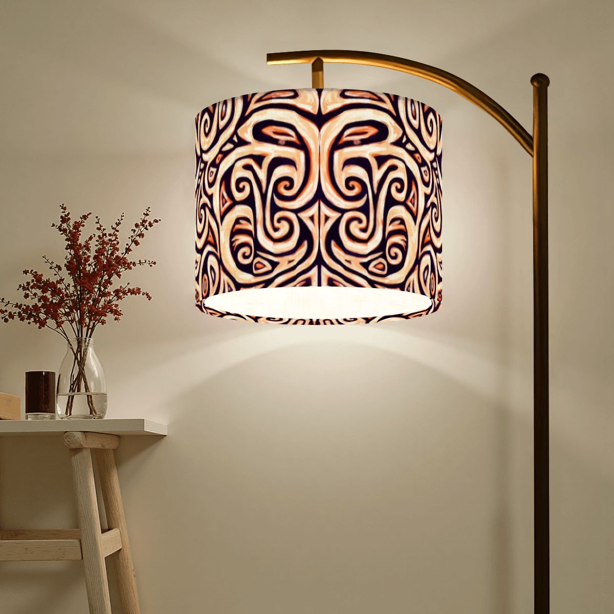 Pacific Tribal Lamp Shade with Ring, 9" Height x 11" Diameter Linen Drum Lampshade