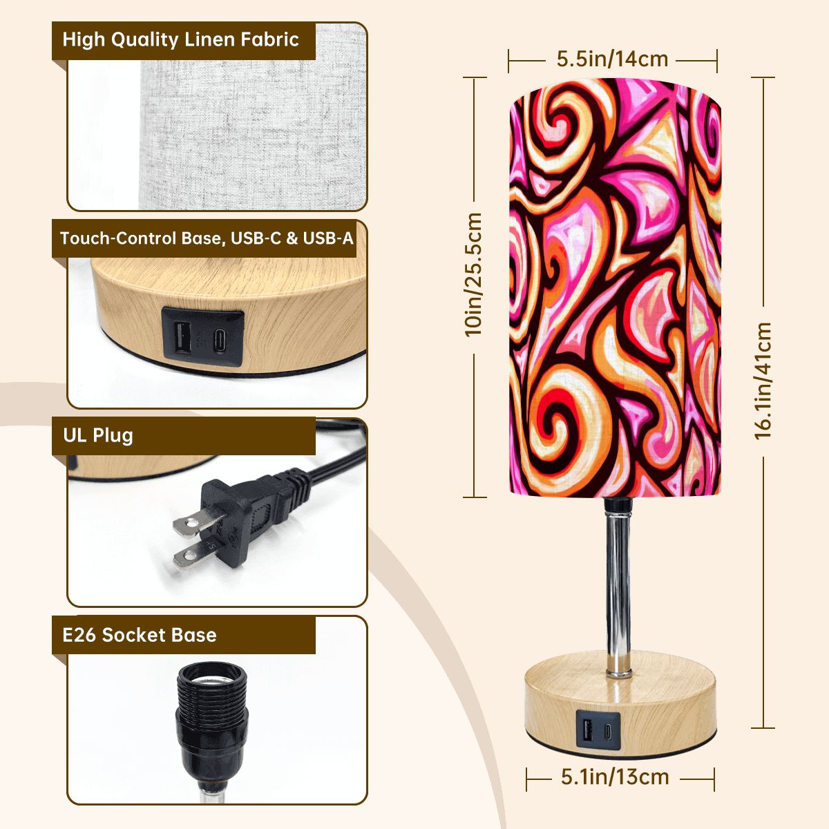 EMBER - Touch Control Bedside Table Lamp with USB Port