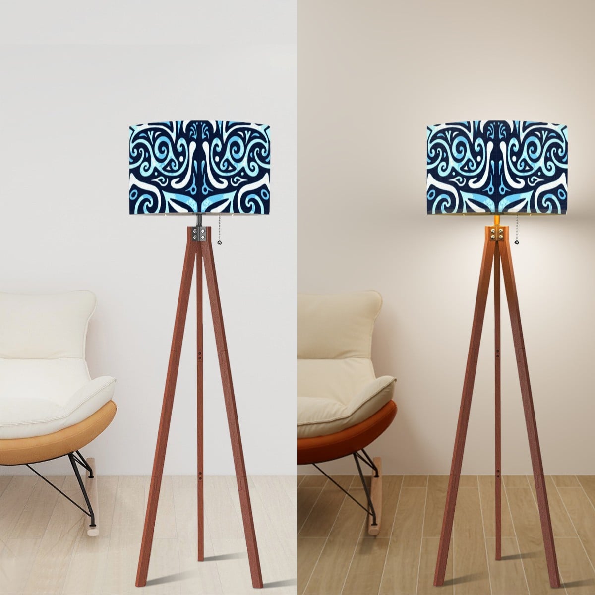 Pacific Tribal Lamp Shade With Ring, 10.2" Height x 17.5" Diameter Linen Drum Lampshade