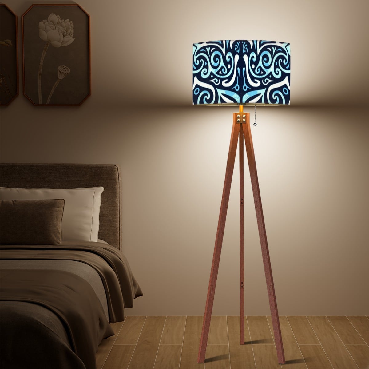 Pacific Tribal Lamp Shade With Ring, 10.2" Height x 17.5" Diameter Linen Drum Lampshade